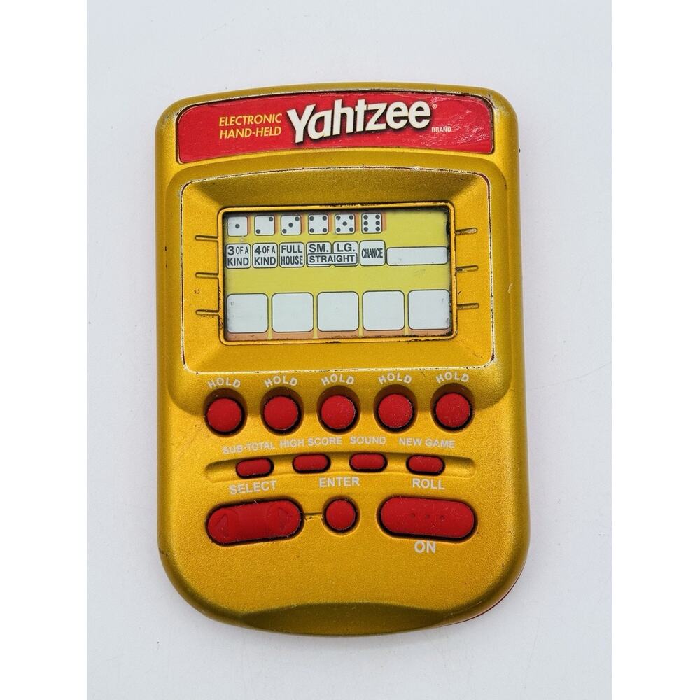 Hasbro 2002 VINTAGE Yahtzee Handheld Pocket Electronic Game Gold & Red WORKS